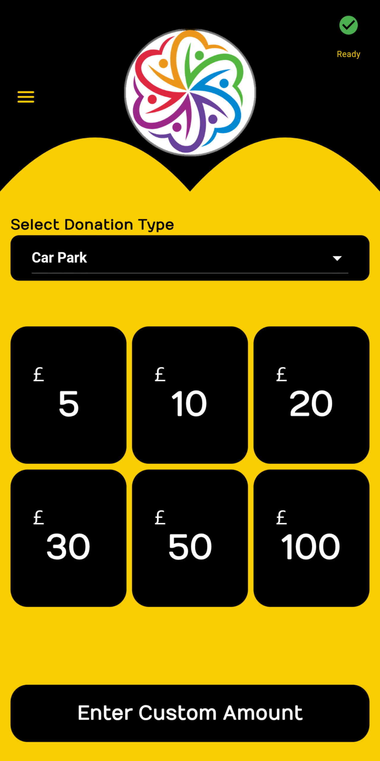 Donation tablet home screen